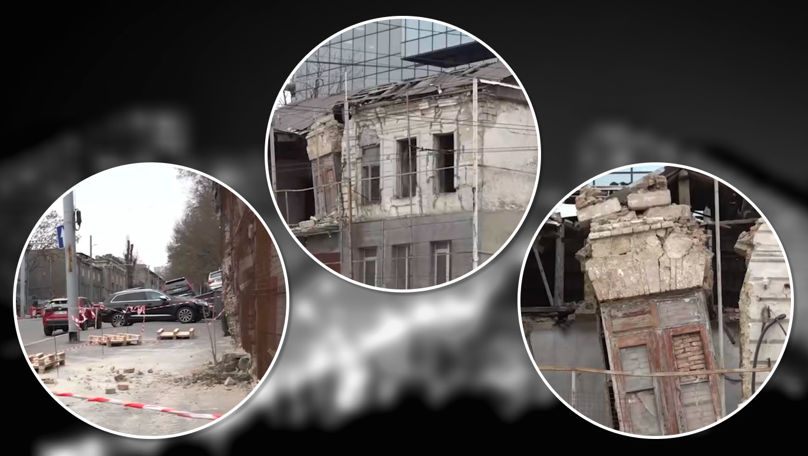O clădire istorică din centrul Capitalei a ajuns pericol pentru pietoni