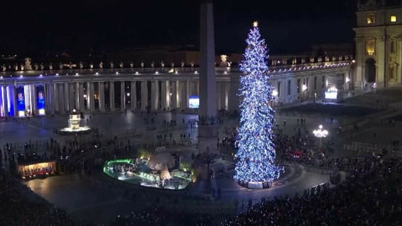 S-au aprins luminițele bradului de Crăciun de la Vatican: Ecologiștii, revoltați