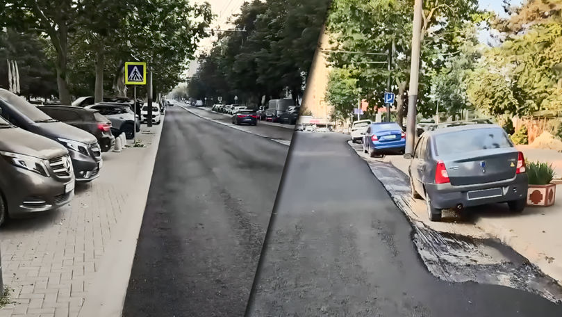 Asfalt pus de mântuială în Chișinău: Mașinile parcate au fost ocolite