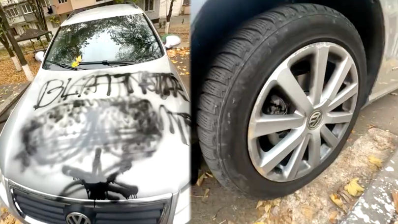 Vandalism în Capitală. Un bărbat și-a găsit mașina pictată și cu roțile sparte