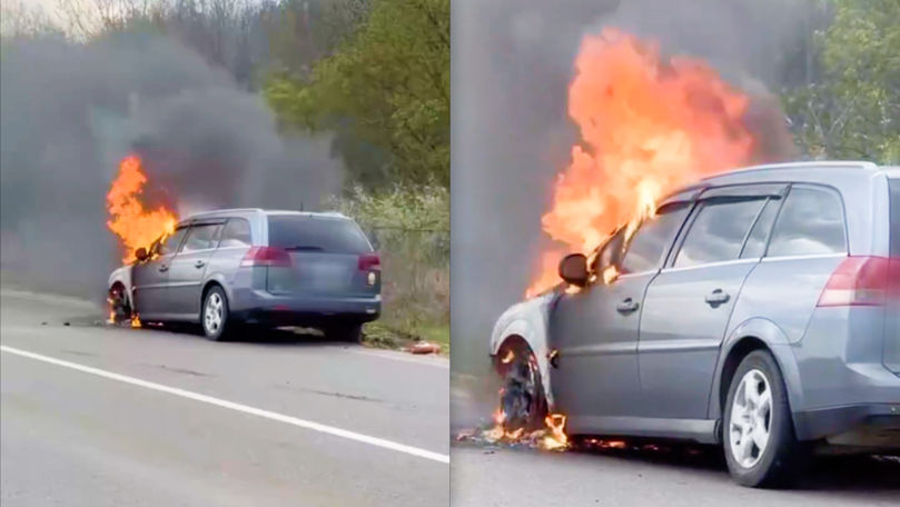 Un automobil, cuprins de flăcări la Anenii Noi: Pompierii au intervenit