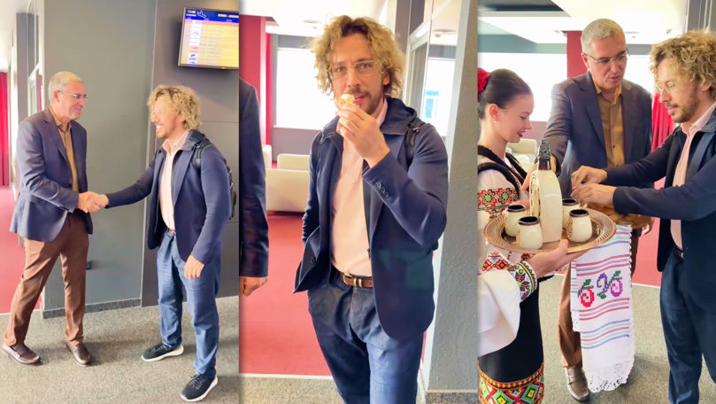 Galkin, întâmpinat de Usatîi cu pâine și vin la Aeroport: El e aproape moldovean