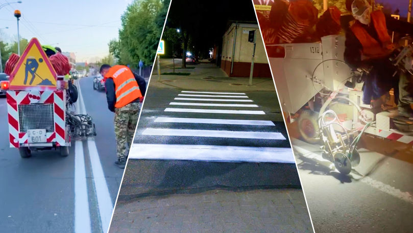 Lucrări pe străzile din Chișinău. Drumarii refac marcajele rutiere