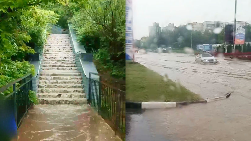 Ploaia torențială a paralizat Râbnița: Străzi inundate și mașini blocate