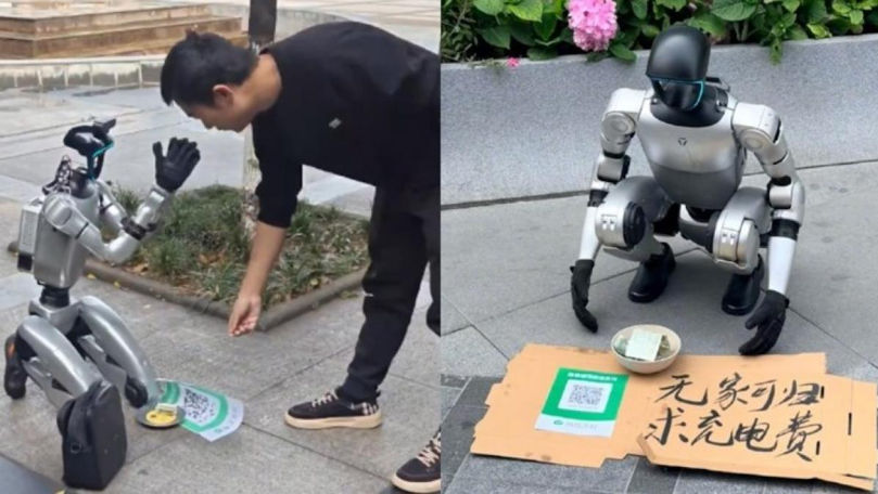 Robot „cerșetor” pe o stradă din China: Cere bani de la trecători pentru curent
