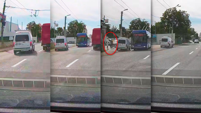 Depășire periculoasă în Chișinău. Impactul frontal cu un troleibuz, evitat la limită
