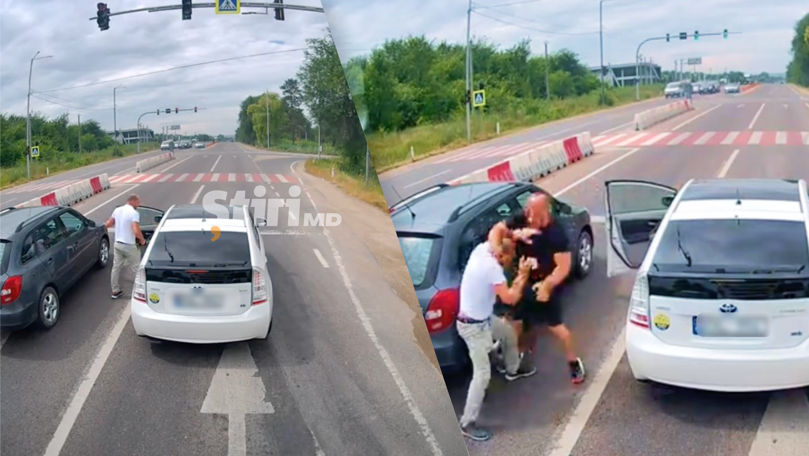 Bătaie în trafic: Doi șoferi și-au împărțit pumni la un semafor din Strășeni