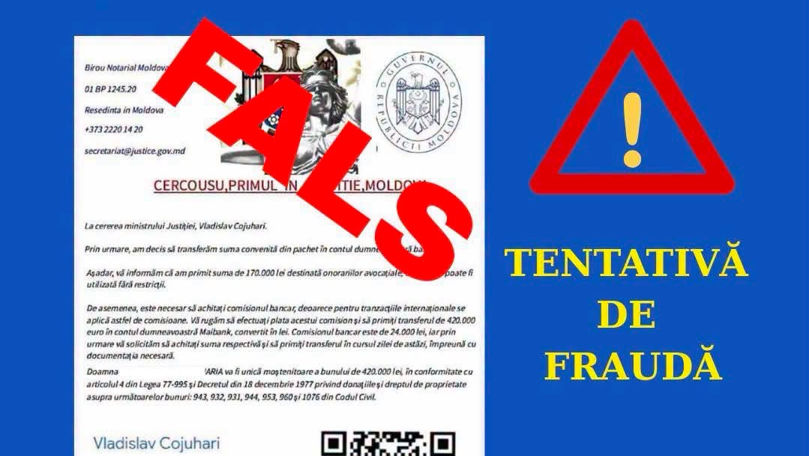 Ministerul Justiției avertizează asupra unei noi tentative de fraudă