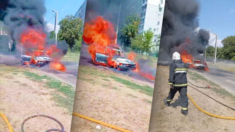 Un automobil a ars complet la Bender: Tatăl și fiul său au scăpat nevătămați